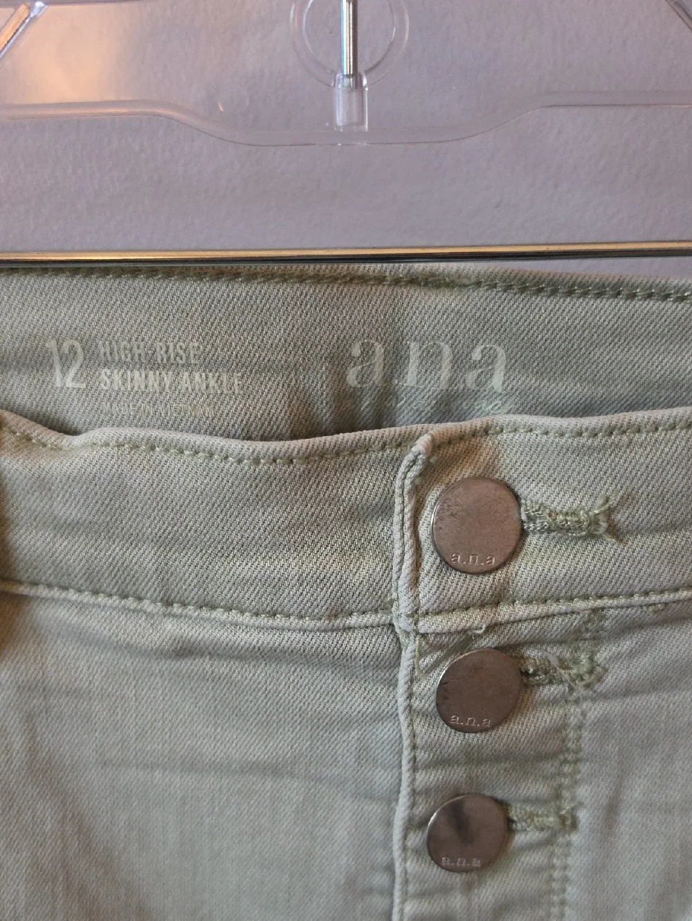 a.n.a Sage Green Skinny Ankle Jeans with Button-Fly - Picture 3 of 5